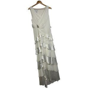 David’s Bridal Ivory Ruffle Gown Size 8 Chiffon Formal Wedding Guest Dress